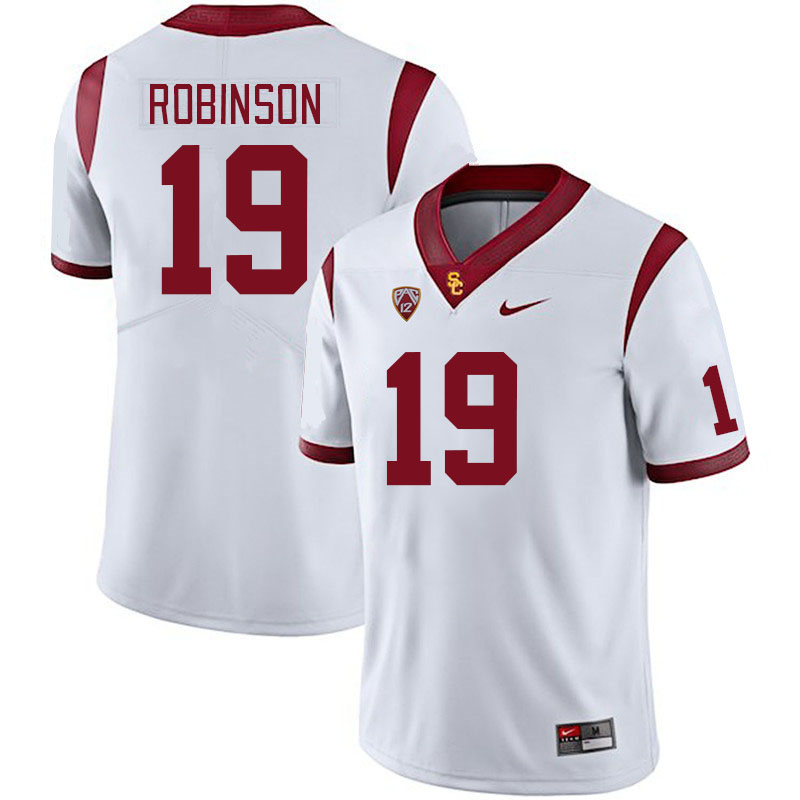 Men #19 Duce Robinson USC Trojans College Football Jerseys Stitched Sale-White